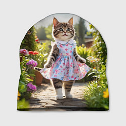Шапка Кошка в летнем платье в саду