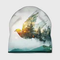 Шапка Летящий голубь и лес эффект двойной экспозиции, цвет: 3D-принт