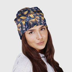 Шапка Леопард с золотыми листьями паттерны, цвет: 3D-принт — фото 2