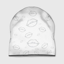 Шапка Паттерн серый контур губ на белом - lips, цвет: 3D-принт