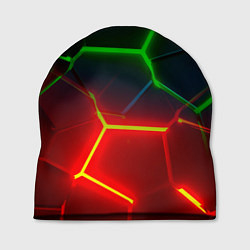 Шапка Зеленые и красные неоновые плиты в разломе, цвет: 3D-принт