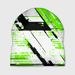 Шапка Diagonal black and green stripes on a white backgr, цвет: 3D-принт