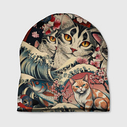 Шапка Котики и рыбки в сакуре, цвет: 3D-принт