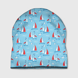 Шапка Морской паттерн с парусными лодками и чайками, цвет: 3D-принт