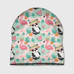 Шапка Панда фламинго лето ананас, цвет: 3D-принт