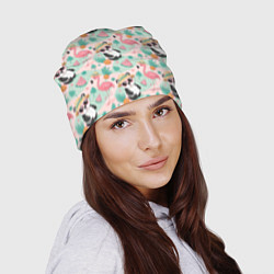 Шапка Панда фламинго лето ананас, цвет: 3D-принт — фото 2