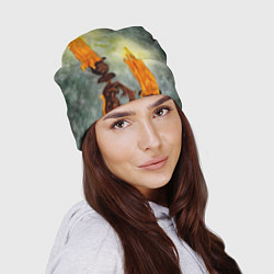 Шапка Две горящие свечи в темноте, цвет: 3D-принт — фото 2