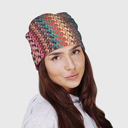 Шапка Красно-синий искажённые полосы узор, цвет: 3D-принт — фото 2