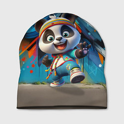 Шапка Funny panda cub on a graffiti background