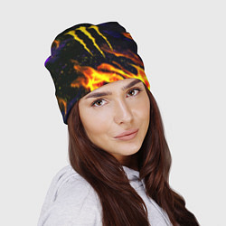 Шапка Monster energy лого в огне, цвет: 3D-принт — фото 2