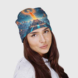 Шапка Мистическая светящаяся оранжевая фигура и круг, цвет: 3D-принт — фото 2