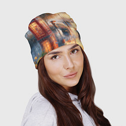 Шапка Красная телефонная будка на набережной, цвет: 3D-принт — фото 2