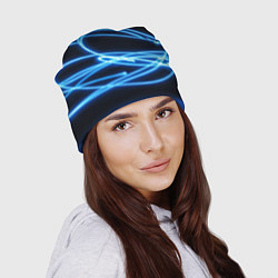 Шапка Неоновые голубые волны на черном фоне, цвет: 3D-принт — фото 2