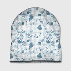 Шапка Мемфис синий с серым клетчатый геометрический узор, цвет: 3D-принт