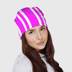 Шапка Color white pink stripes, цвет: 3D-принт — фото 2