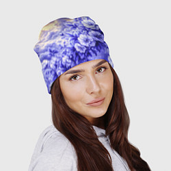 Шапка Сине-сиреневый цветы на фоне облаков, цвет: 3D-принт — фото 2