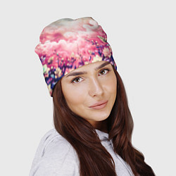 Шапка Фантастический цветочный розовый с облаками, цвет: 3D-принт — фото 2