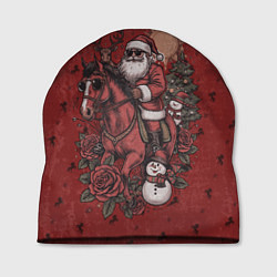 Шапка Санта Клаус на красном коне верхом, цвет: 3D-принт
