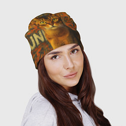 Шапка Абиссинская кошка на фоне кирпичной стены с граффи, цвет: 3D-принт — фото 2