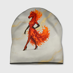 Шапка Красная огненная лошадка походка по подиуму, цвет: 3D-принт