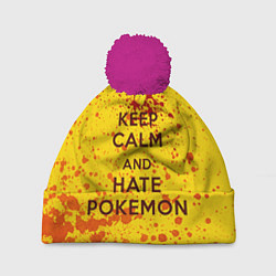 Шапка с помпоном Keep Calm & Hate Pokemons, цвет: 3D-малиновый