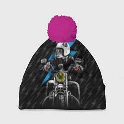 Шапка c помпоном Кот байкер