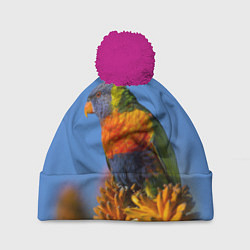 Шапка с помпоном Попугай на солнце, цвет: 3D-малиновый