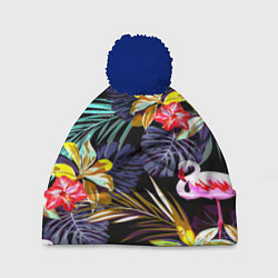 Шапка с помпоном Тропический фламинго, цвет: 3D-тёмно-синий