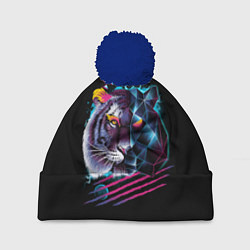 Шапка с помпоном Ретро тигр, цвет: 3D-тёмно-синий