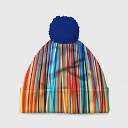 Шапка с помпоном Colored stripes, цвет: 3D-тёмно-синий