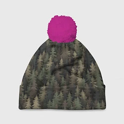 Шапка с помпоном Лесной камуфляж, цвет: 3D-малиновый