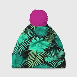 Шапка с помпоном Tropical pattern, цвет: 3D-малиновый