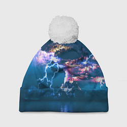 Шапка с помпоном Извержение вулкана, цвет: 3D-белый
