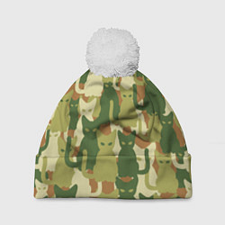 Шапка c помпоном Камуфляж- зелёные кошки