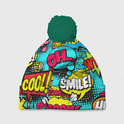 Шапка с помпоном Кислотный поп-арт, цвет: 3D-зеленый