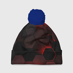 Шапка c помпоном Красные абстрактные плиты