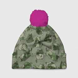 Шапка c помпоном Камуфляж с котиками хаки