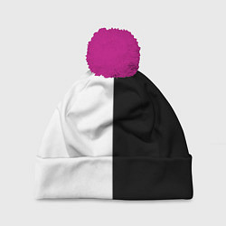 Шапка с помпоном ПРОСТО ЧЁРНО-БЕЛЫЙ, цвет: 3D-малиновый
