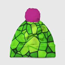 Шапка с помпоном Зеленая мозаика, цвет: 3D-малиновый