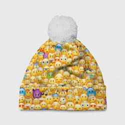 Шапка с помпоном Смайлики Emoji, цвет: 3D-белый