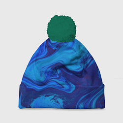 Шапка с помпоном Абстракция синяя с голубым, цвет: 3D-зеленый
