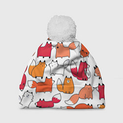Шапка с помпоном Милые лисы, цвет: 3D-белый