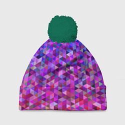 Шапка с помпоном Треугольники мозаика пиксели, цвет: 3D-зеленый