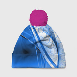 Шапка с помпоном ABSTRACT BLUE, цвет: 3D-малиновый