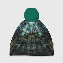 Шапка с помпоном Фрактал узор будущее масоны, цвет: 3D-зеленый