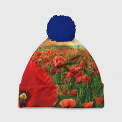 Шапка с помпоном Красный мак на закате, цвет: 3D-тёмно-синий