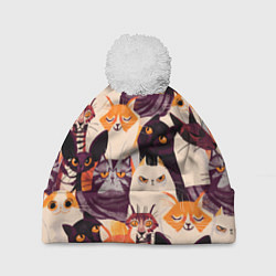 Шапка с помпоном КОТИКИ, цвет: 3D-белый