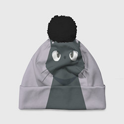 Шапка с помпоном Чёрный кот, цвет: 3D-черный