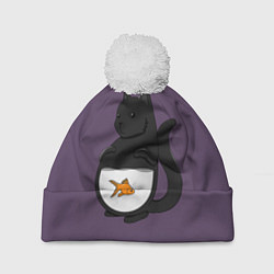 Шапка c помпоном Довольный кот