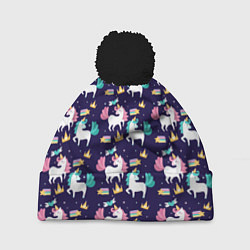 Шапка с помпоном Unicorn pattern, цвет: 3D-черный